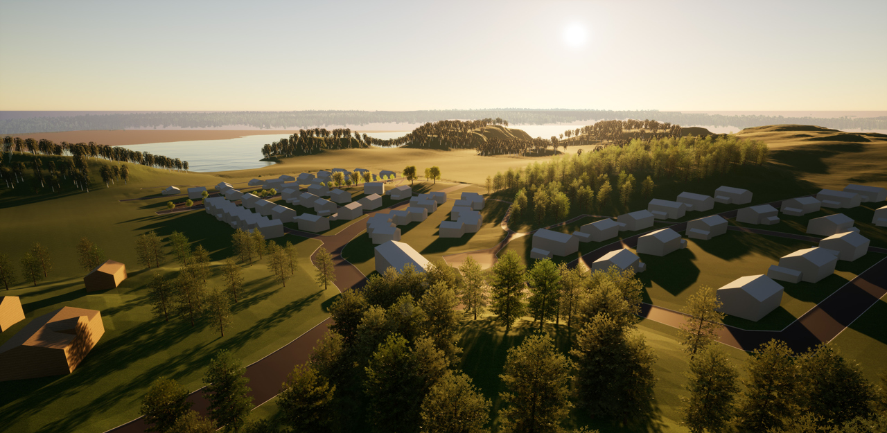 3D-renderad inspirationsbild över hur området Grebo Norrby kan se. 