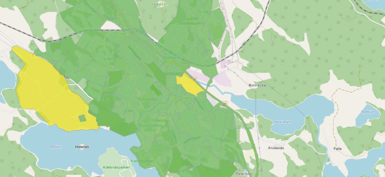 Karta över gällande detaljplaner och områdesbestämmelser Åtvidabergs kommun.